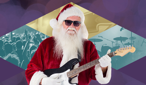 an image of Santa Claus playing an electric guitar